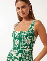Tori Square-Neck Linen Midi Dress