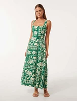 Tori Square-Neck Linen Midi Dress