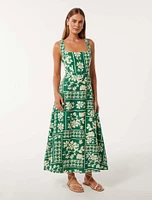 Tori Square-Neck Linen Midi Dress