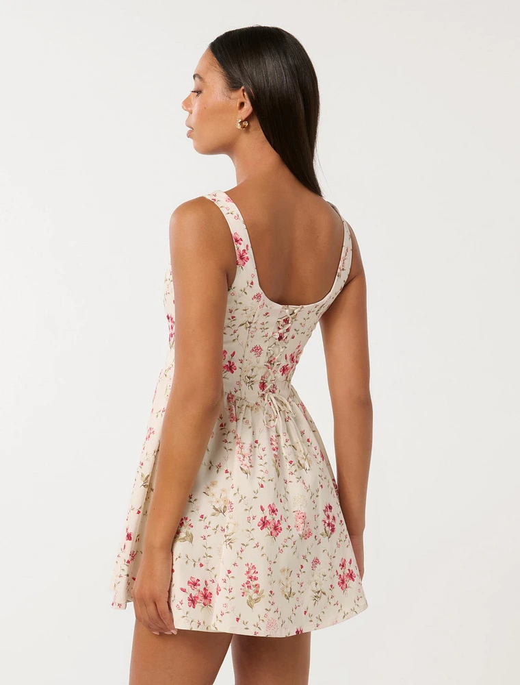 Brielle Printed Lace Up Mini Dress