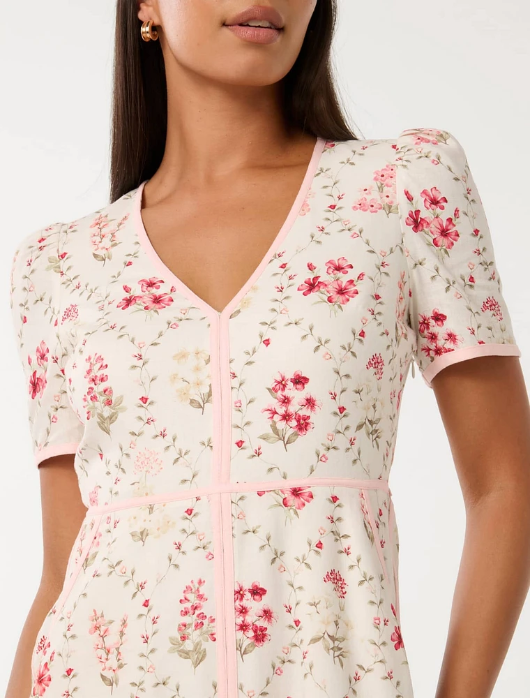 Sabrina Printed Linen Midi Dress