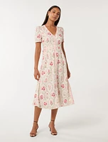 Sabrina Printed Linen Midi Dress
