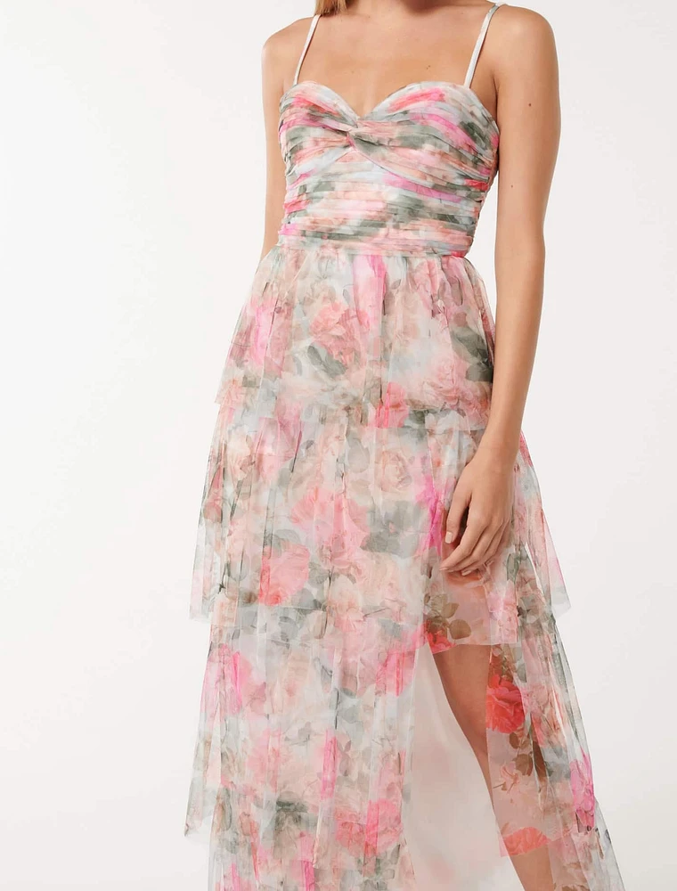 Amara Printed Ruffle Maxi Dress