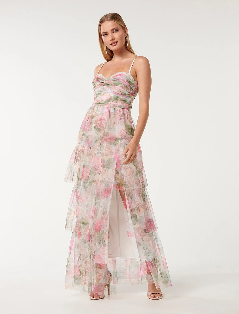 Amara Printed Ruffle Maxi Dress