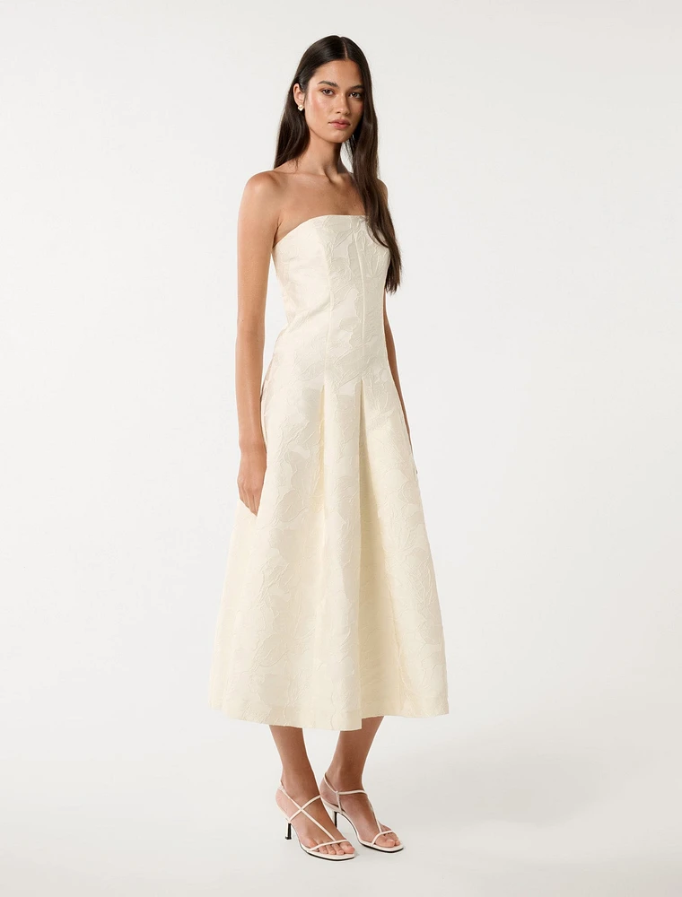 Charlotte Strapless Jacquard Midi