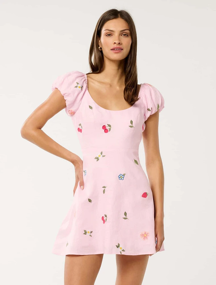 Clara Embroidered Linen Mini