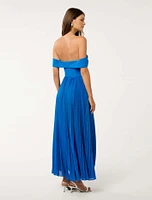 Louise Off Shoulder Pleat Midi Dress