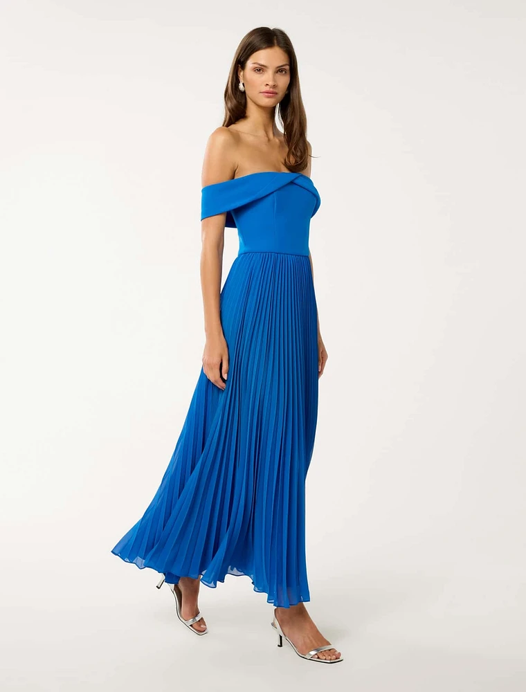 Louise Off Shoulder Pleat Midi Dress