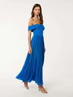 Louise Off Shoulder Pleat Midi Dress
