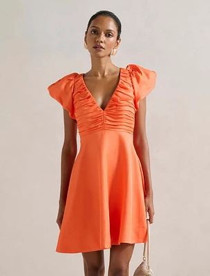 June Petite Ruched V Neck Mini
