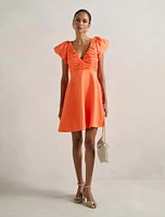 June Petite Ruched V Neck Mini