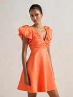 June Petite Ruched V Neck Mini