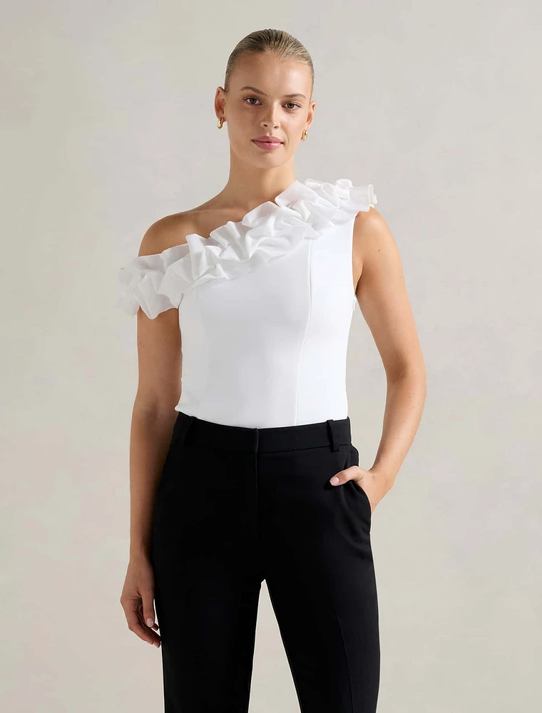 Sadie Tipped Shoulder Ruffle Top