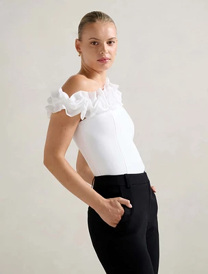 Sadie Tipped Shoulder Ruffle Top