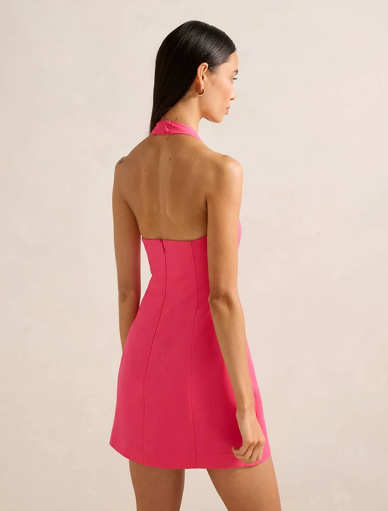 Stevie Halter Neck Linen Mini Dress