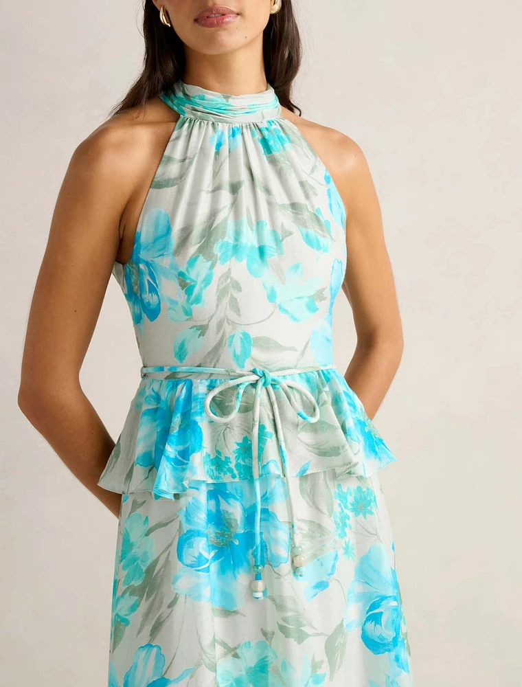 Serena Halter Peplum Maxi Dress