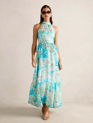 Serena Halter Peplum Maxi Dress
