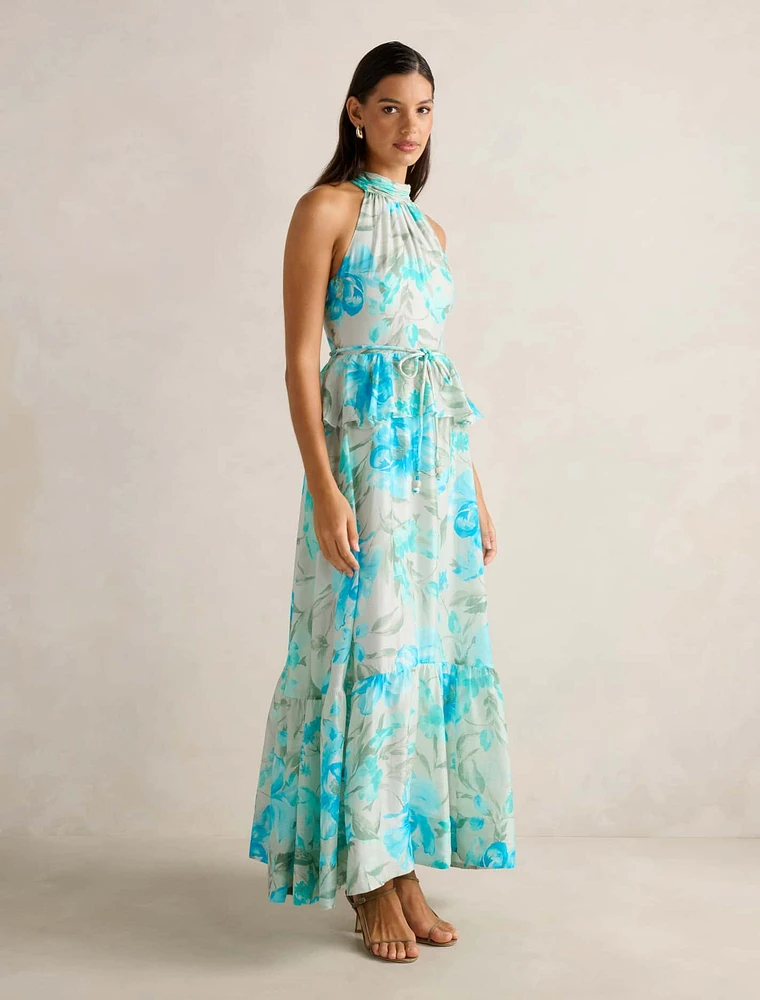 Serena Halter Peplum Maxi Dress