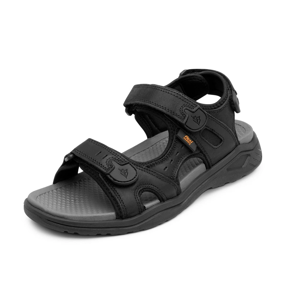 Sandalia Outdoor Piel con Ajuste Flexi para Hombre Ancho Ajustable Estilo 411001 Negro