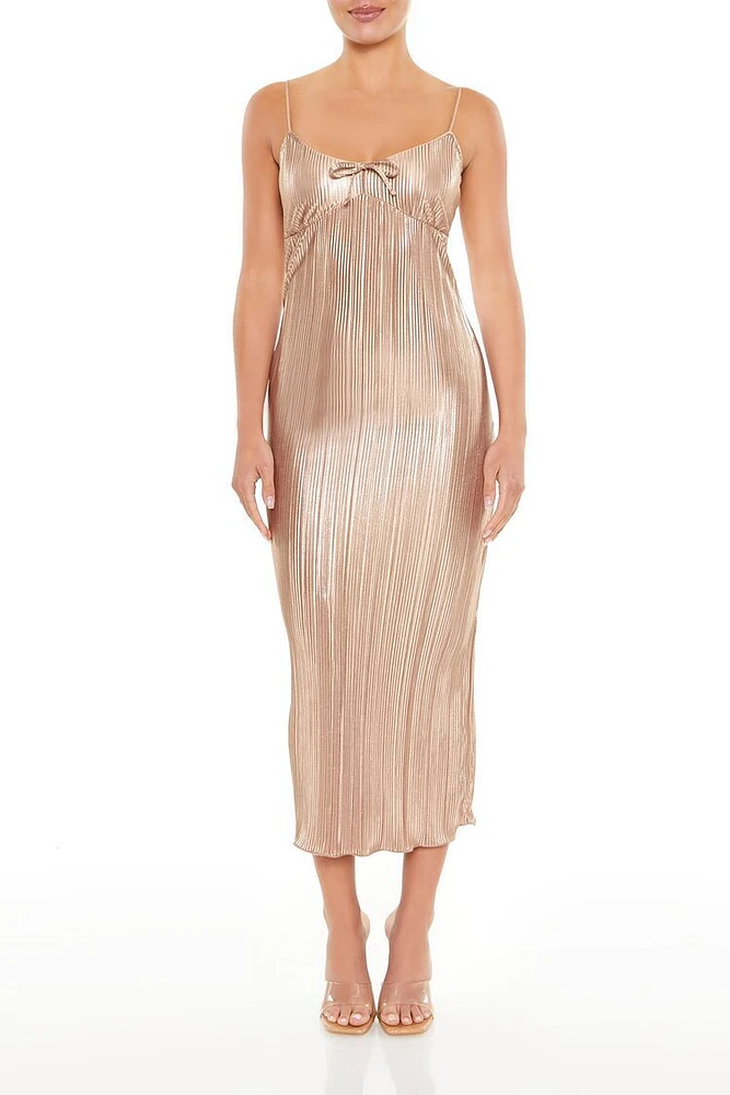 Metallic Plisse Cami Midi Dress