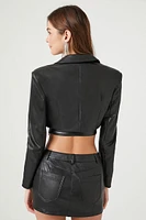 Cropped Faux Leather Blazer