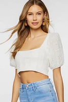 Eyelet Sweater-Knit Crop Top