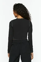 Bustier-Stitched Long-Sleeve Top