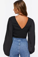 Smocked Balloon-Sleeve Crop Top