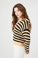 Striped Hooded Half-Zip Sweater