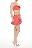 Belted Pleated Twill Mini Skirt