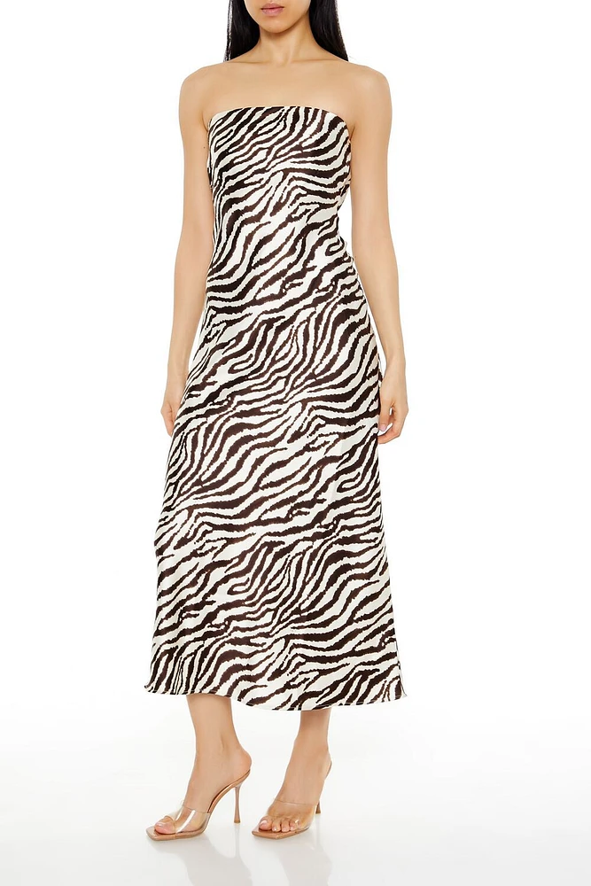 Zebra Print Satin Maxi Dress