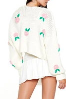 Cropped Floral Cardigan Sweater