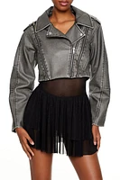 Cropped Faux Leather Moto Jacket