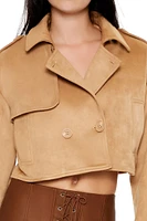 Faux Suede Cropped Trench Coat