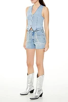 Rhinestone Chain-Trim Denim Shorts