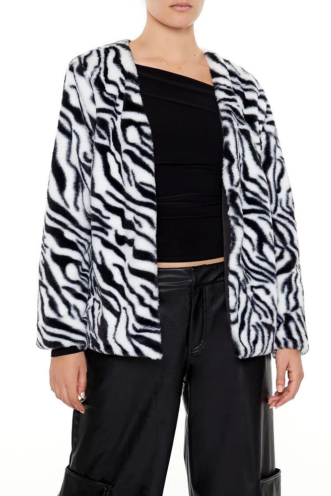 Zebra Print Faux Fur Coat