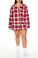 Plus Plaid Shirt & Shorts Pajama Set