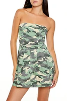 Pleated Camo Print Mini Dress