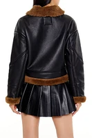 Faux Shearling-Trim Aviator Jacket