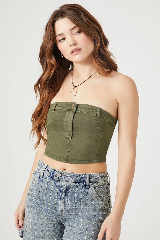 Cropped Twill Tube Top