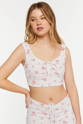 Rose Print Ruched Lounge Crop Top