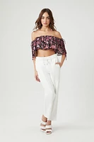 Off-the-Shoulder Floral Flounce Crop Top