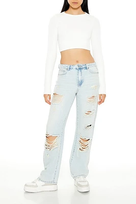 Destroyed High-Rise Straight Jeans