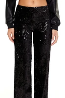 Sequin High-Rise Straight Pants