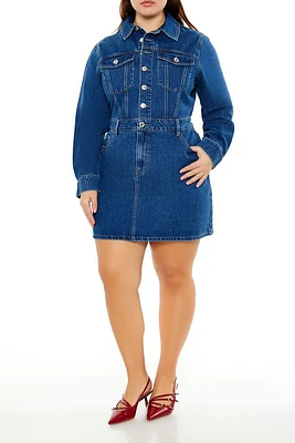 Plus Denim A-Line Mini Dress