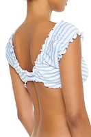 Striped Seersucker Ruffle-Sleeve Bikini Top