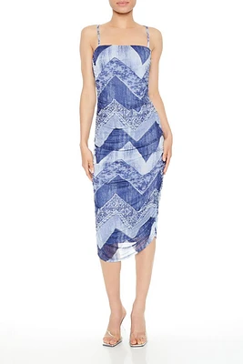 Mixed Print Chevron Midi Dress