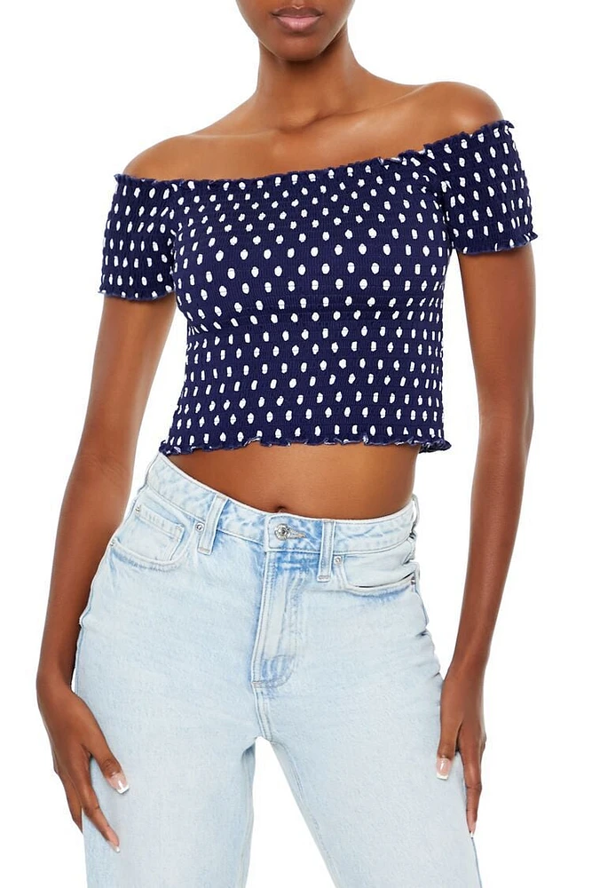 Off-the-Shoulder Polka Dot Crop Top