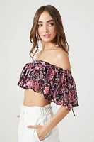 Off-the-Shoulder Floral Flounce Crop Top