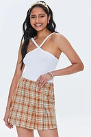 Plaid Cotton-Blend Skort